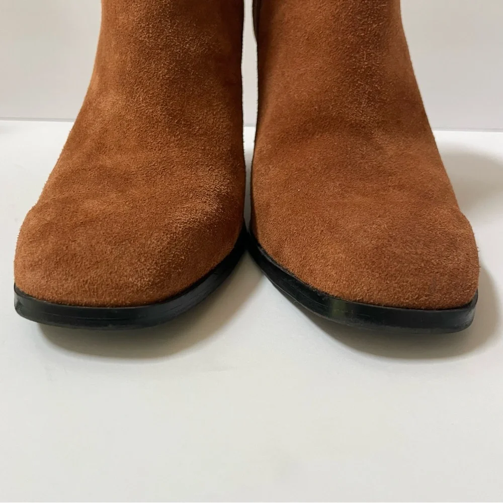 Dolce Vita Brown Cushioned Fiola Square Toe Block Heel Leather Booties Size 7.5